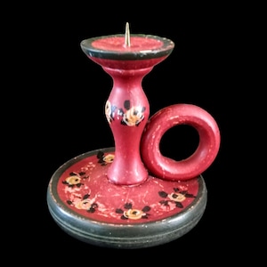 Shabby Chic Red Candle Holder ~ German Vintage Hand Painted