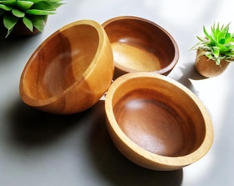 Handcrafted Acacia Wooden Salad Bowls | Set of 3 Artisan Serving Bowls