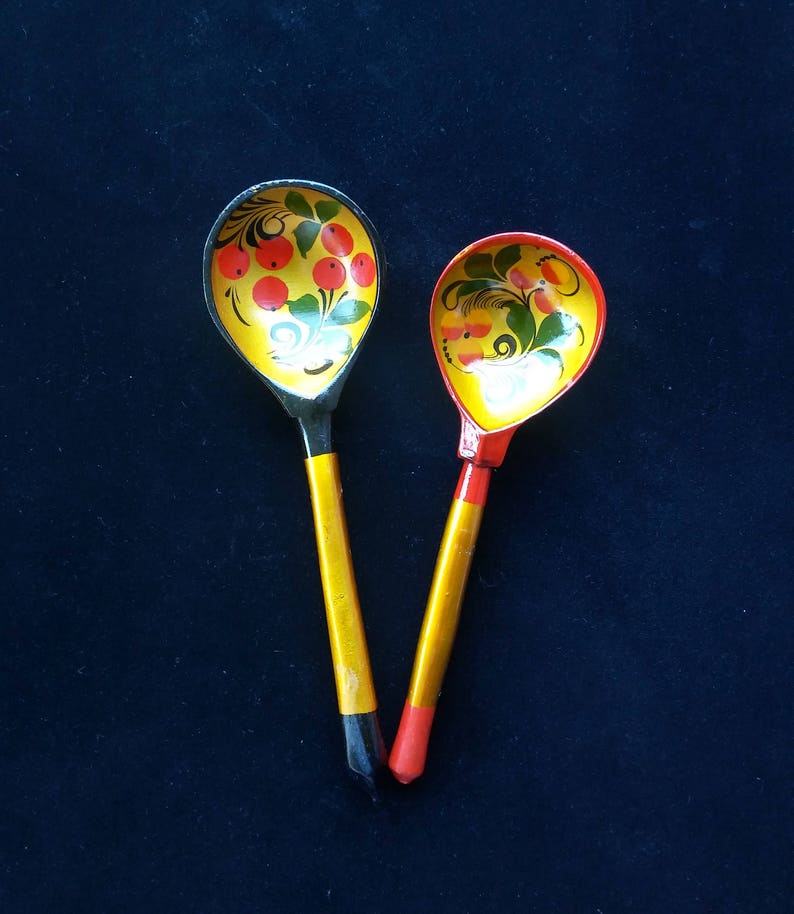 Russian folk art wooden utensils Hand painted spoons