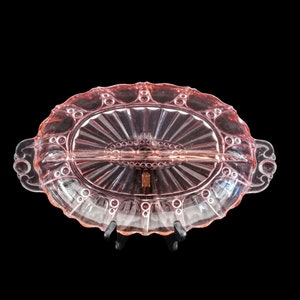 Pink Divided Serving Platter ~ Large Vintage Depression Glass Condiment Dish