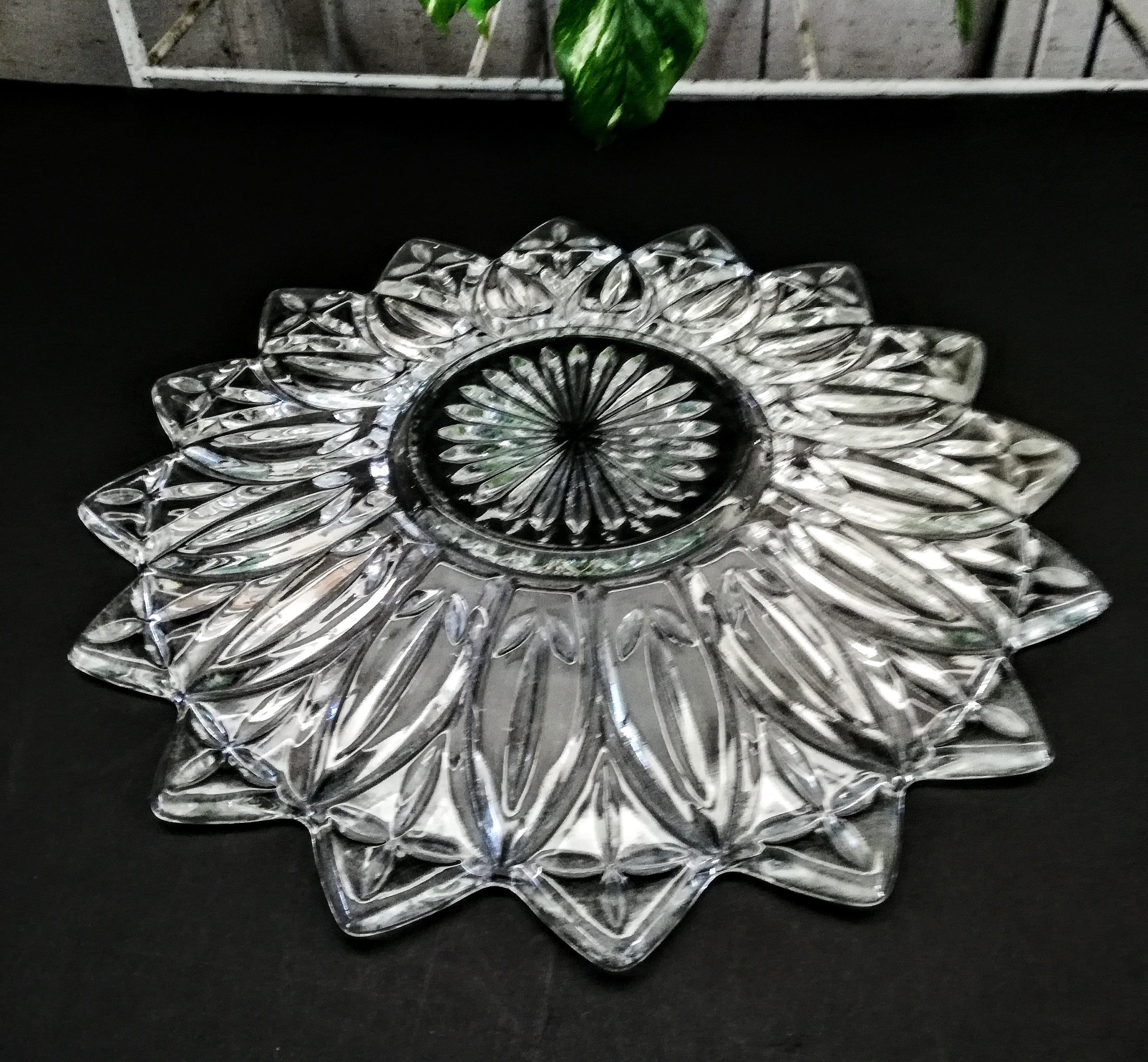 Federal glass flower petal plate Starburst design depression Etsy