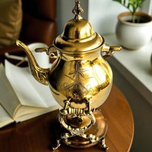 Brass Teapot with Warmer ~ Saudi Arabia ~ Mid Century Kitchen Decor