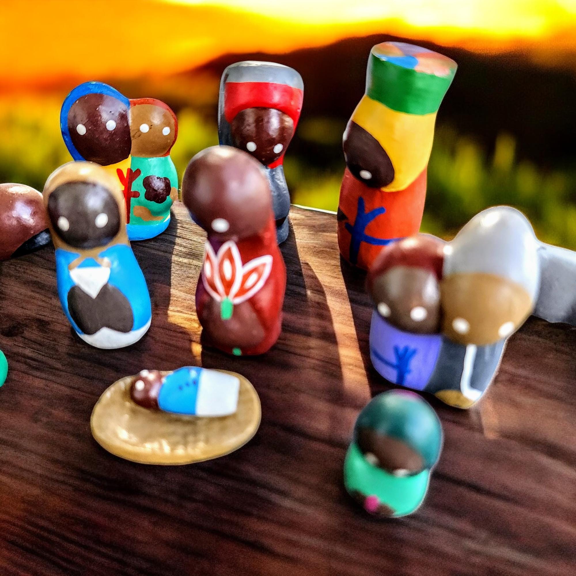 Nativity Set ~ Abstract Hand Painted Clay Figurines ~ 11 Pieces - Etsy