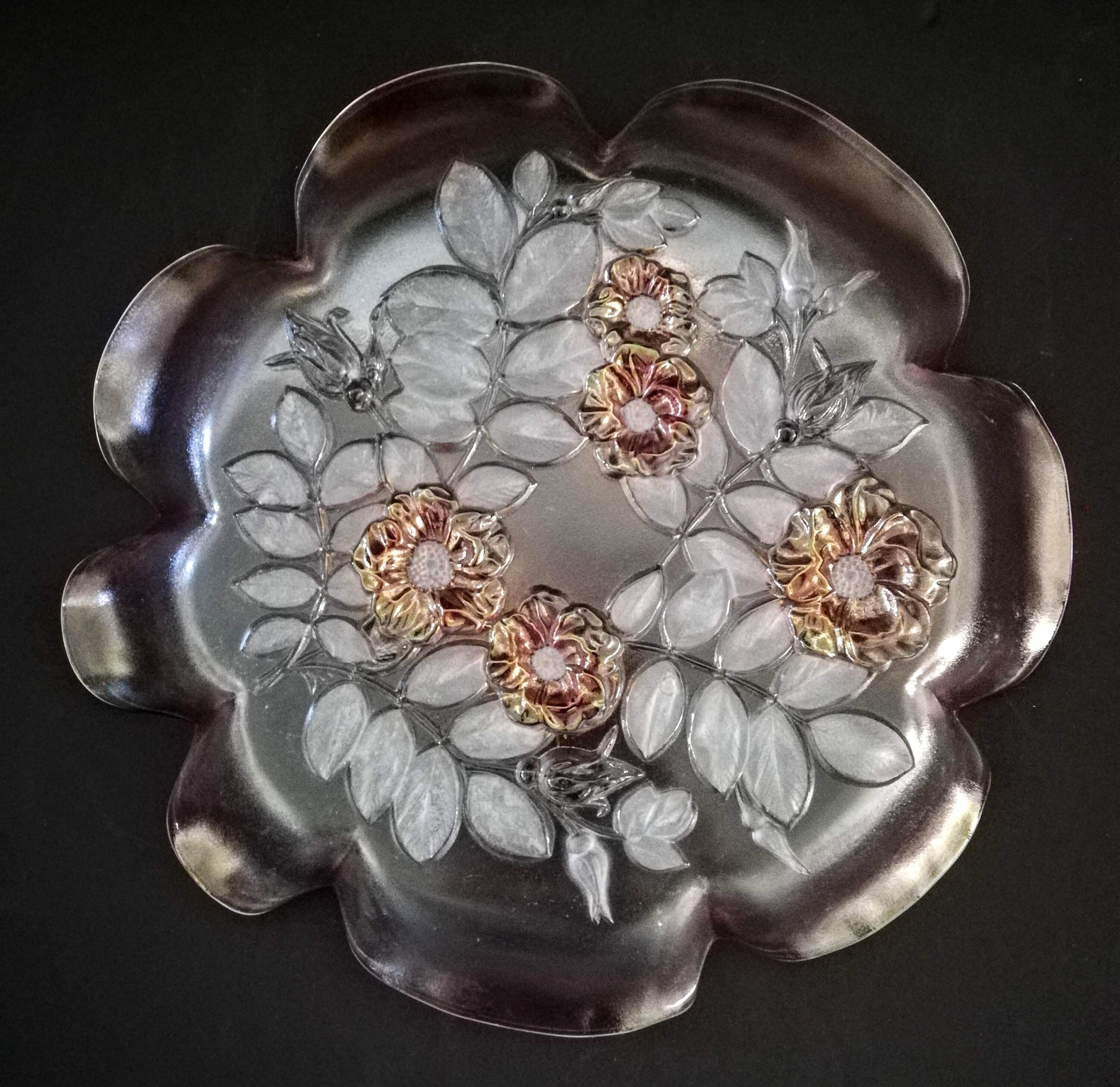 Pink Glass Serving Plate Vintage Mikasa Floral Design Plate Etsy
