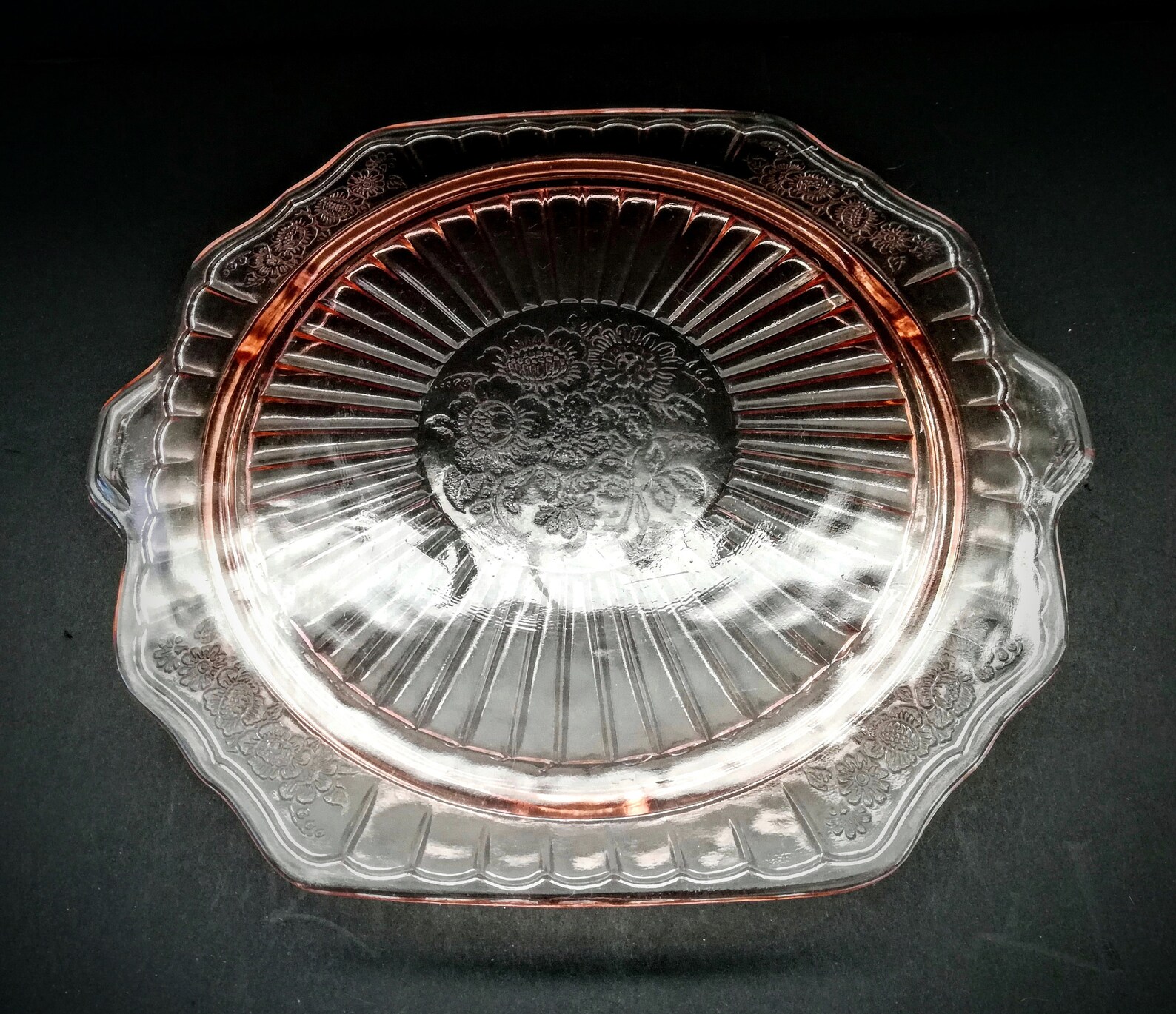 Pink Depression Glass Square Antique Footed Plate Etsy