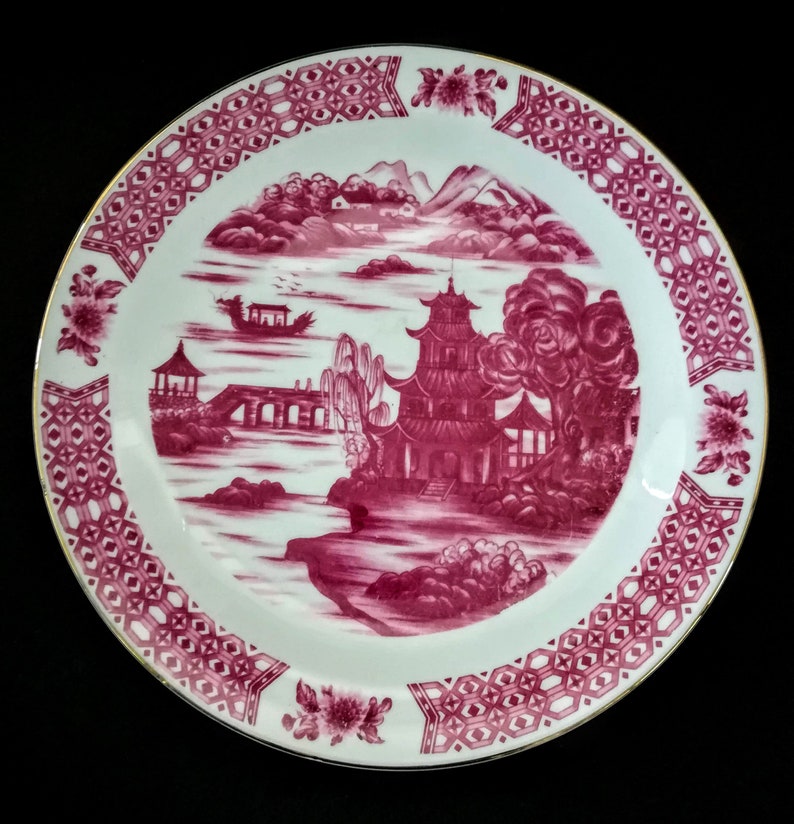Chinese Red and white hand painted plate ~ Asian pottery