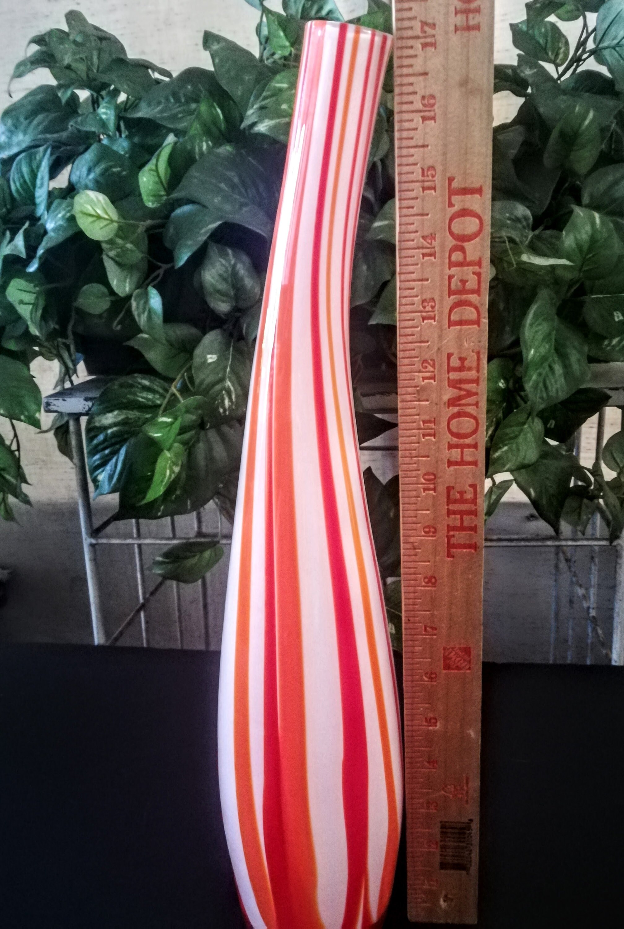 Red and White Skinny Art Glass Vase Tall Striped Retro Etsy