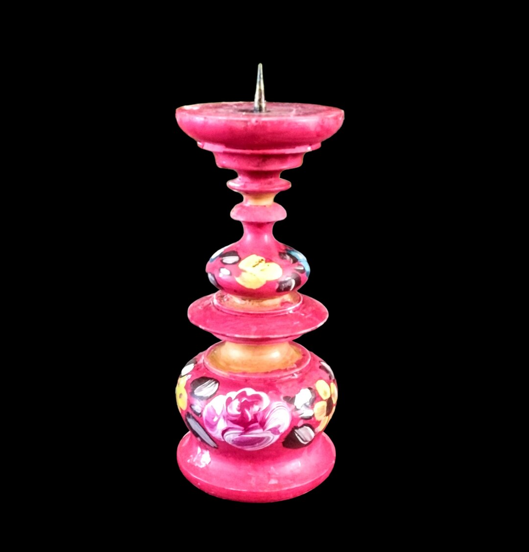 Red Wood Candle Holder German Vintage Hand Painted Shabby Chic Candle Holder Etsy Nederland