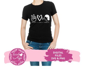 Peace, Love, SLP SVG, Speech Language Pathology Cut File SVG, Cricut Cut File.