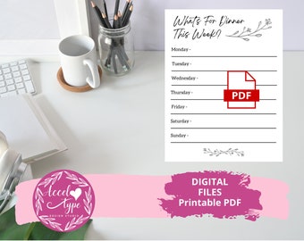 What's For Dinner, meal planner, family dinner, printable template, food planner, dinner planner, weekly planner