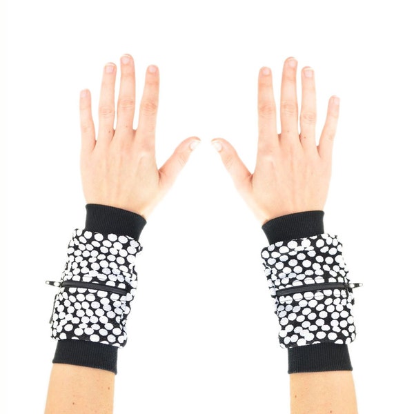Wrist Zips | Wrist Wallet Cuffs | Black and White Pique Dots