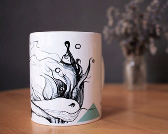 Illustration mug - Whimsical art - Coffee mug - Coffee lover - Kitchen decor - Gift for artist - Art lover - Artist's gift