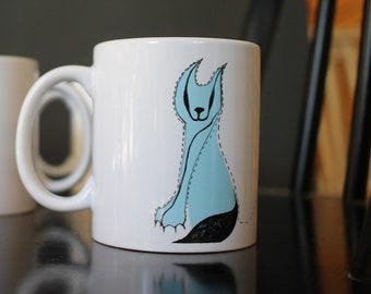 Cat mug -  Coffee mug - Cat lovers - GIft for her - Gift girlfriend - Coffee lover - Art mug - Blue cat