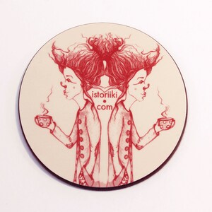 Base para copos de café com base em cartão, presente artístico para ela, base para copos artística em madeira com desenho, impressão artística original de ilustração