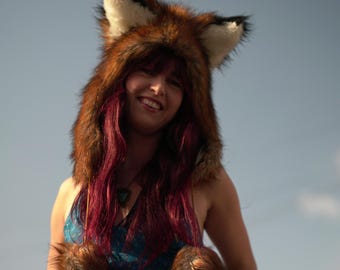 Luxury Fox Hood, Deluxe Faux Fur Festival Hat.