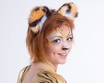 Fluffy Tiger Tail and Ear Headband Set. Stripey Tigger Animal Costume