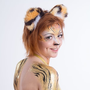 Fluffy Tiger Tail and Ear Headband Set. Stripey Tigger Animal Costume