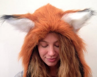 Furry Fox Hood, Festival Fox Ears, Animal Fancy Dress
