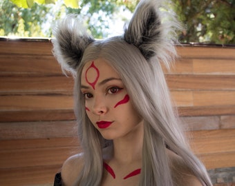 Serre-tête oreilles de loup, oreilles d'animaux en fausse fourrure gris brun blanc sur serre-tête, serre-tête de chat Cosplay moelleux