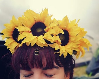 Sunflower Headdress, Flower Crown, Festival Headband, Floral Headpiece, Day of the Dead Mexican Hairband