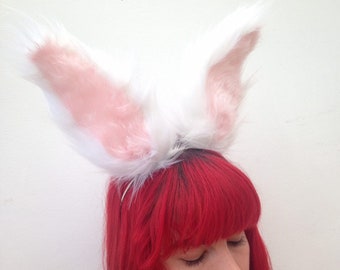 Rabbit Ears Headband, White or Brown Fur Bunny Ear Hairband