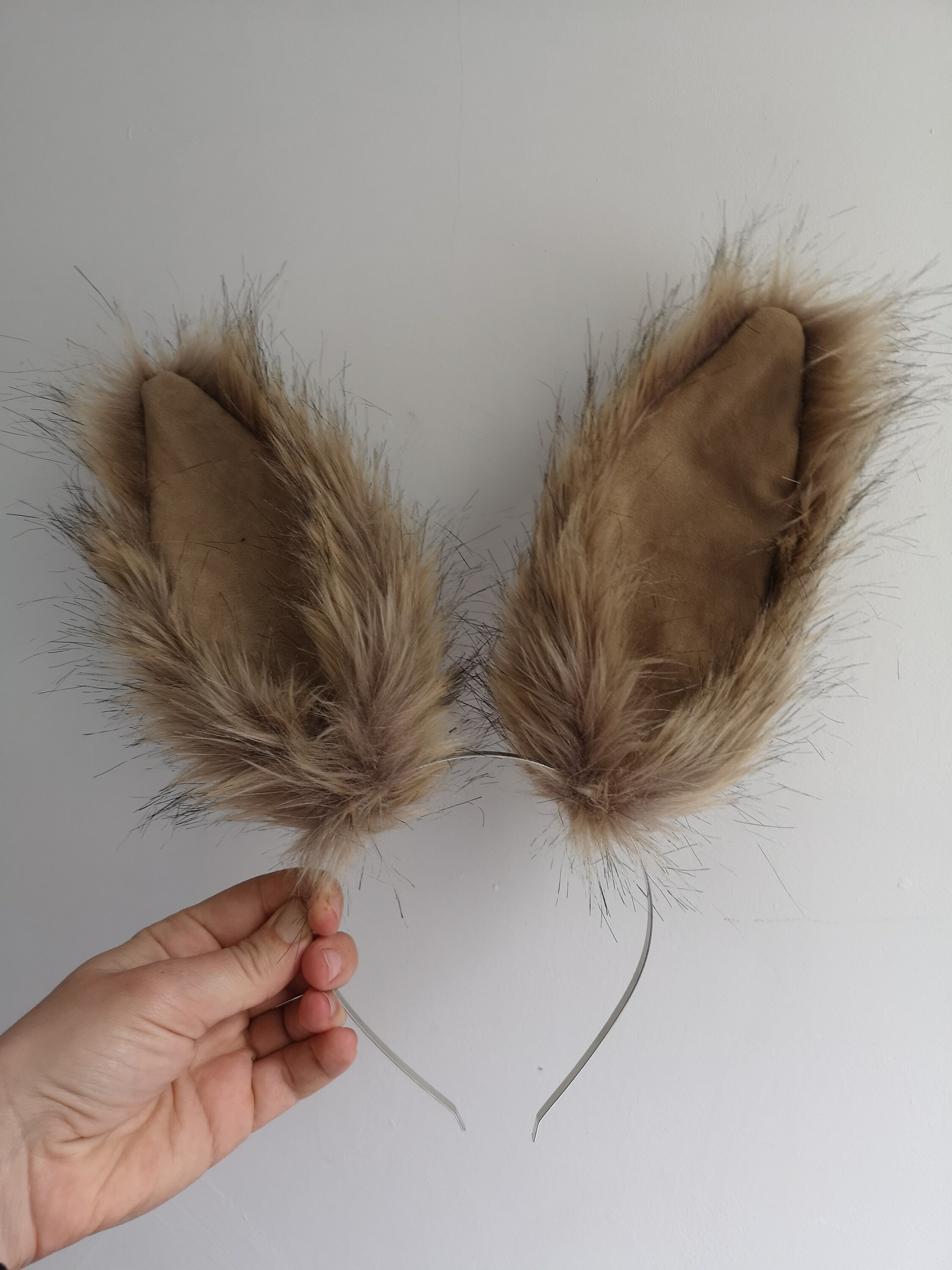 Luxurious Natural Fur Long Rabbit Hair Headband Taupe Ivory One Size Rex Rabbit Fur Headband – La Fiorentina main image 2