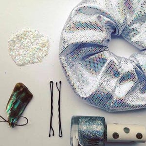 Holographic Iridescent Scrunchie, Sparkly Hair Band, Space Fashion, 90's Style image 3