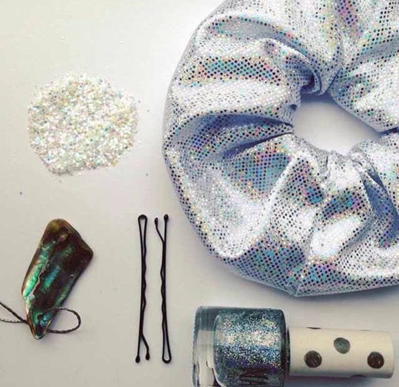 Holographic Iridescent Scrunchie, Sparkly Hair Band, Space Fashion, 90's Style image 3
