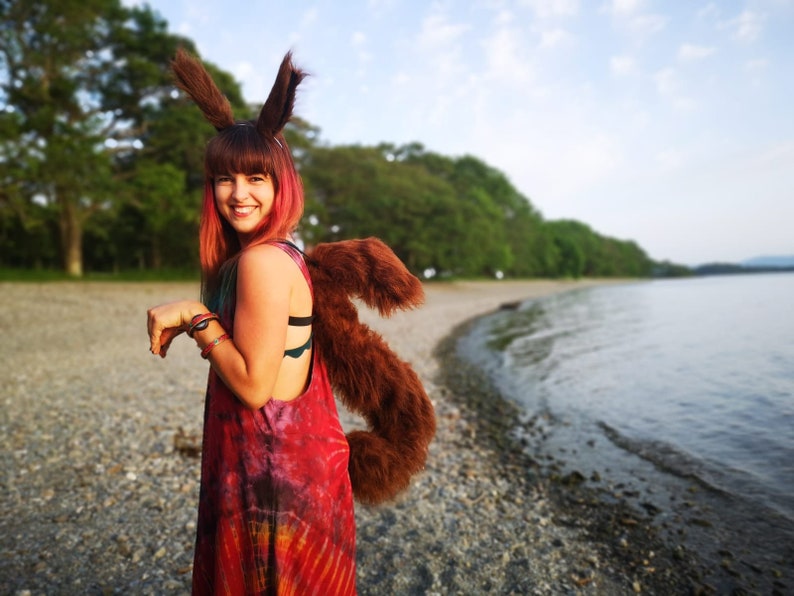 Squirrel Ears and Tail, Red Grey Brown Squirrel Costume Set, Fluffy Giant Curly Animal Tail, Fancy dress Squirrel Girl image 1