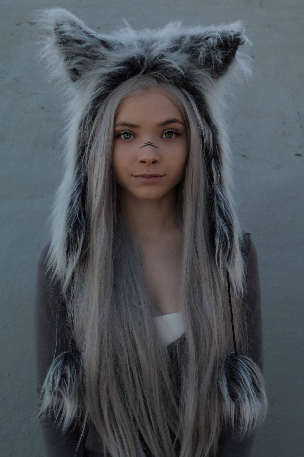 Grey Wolf Hood, Animal Spirit Costume, Faux Fur