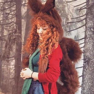 Squirrel Ears and Tail, Red Grey Brown Squirrel Costume Set, Fluffy Giant Curly Animal Tail, Fancy dress Squirrel Girl image 5