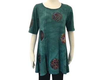 Green Tunic Top with Slant Pocket & Elbow Length Sleeves