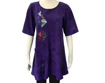 Purple Tunic Top with Slant Pocket & Elbow Length Sleeves