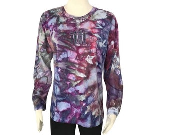 tie dyed long sleeve, ice dyed long sleeve t-shirt, women's relaxed long sleeve cotton top
