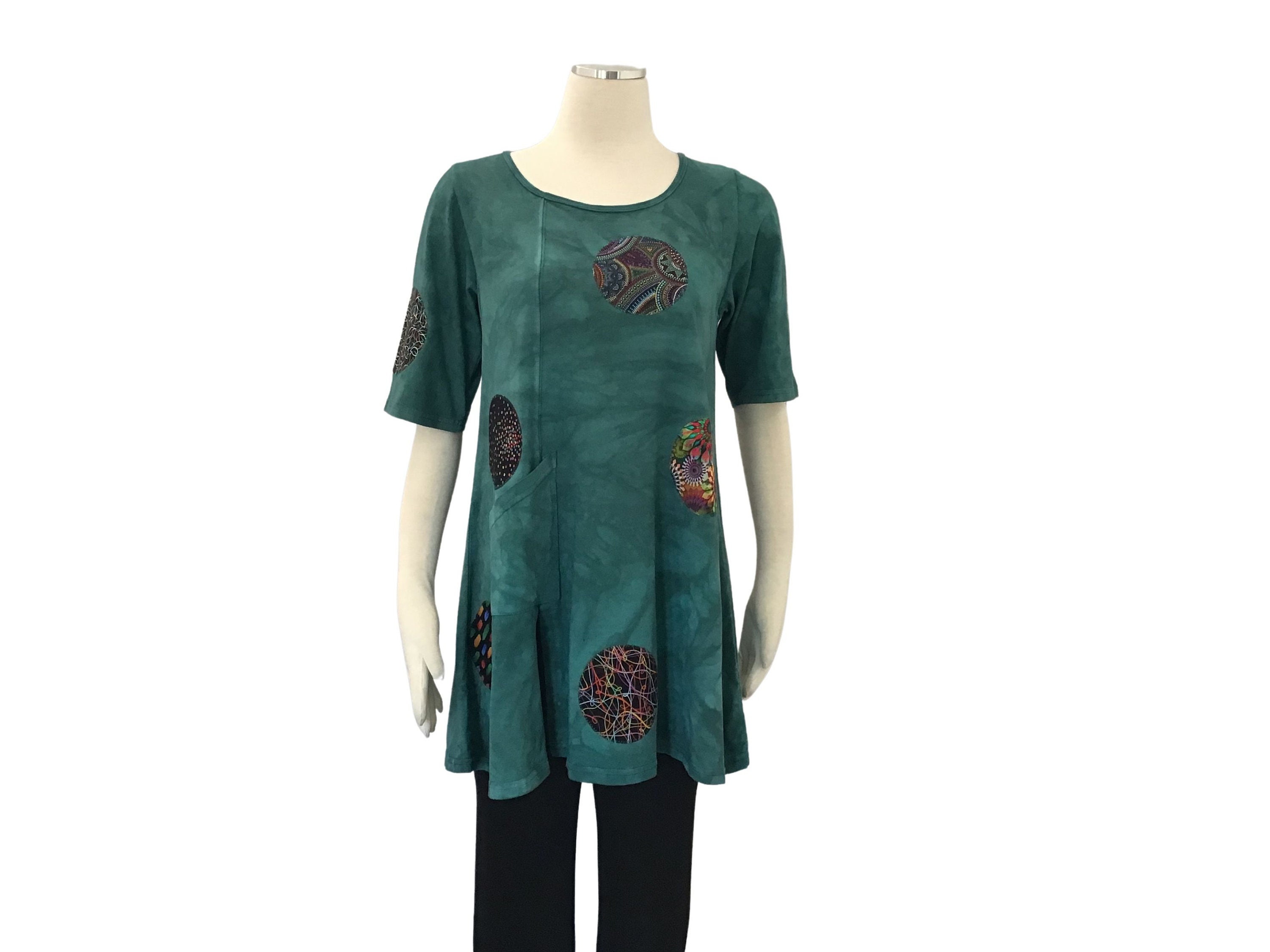 Green Tunic Top With Slant Pocket & Elbow Length Sleeves - Etsy