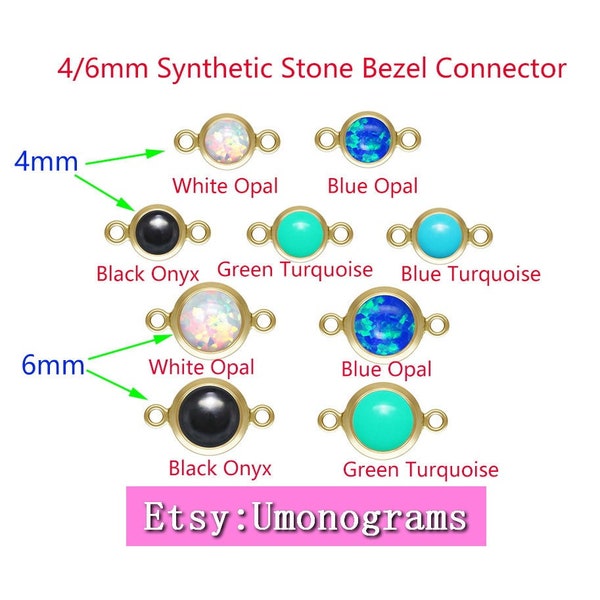 14K Yellow Gold Filled 4/6mm Synthetic Stone Bezel Connector White/Blue Opal Imitation Black Onyx Green/Blue Turquoise 1/20 14kt GF