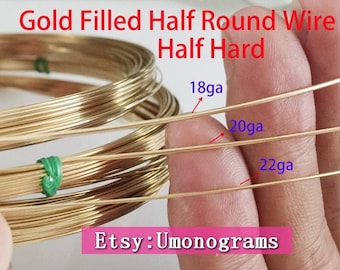 14K Yellow Gold Filled Half Round Wire Half Hard 22/20/18ga (0.64/0.81/1.02mm) Wholesale BULK DIY Permanent Jewelry Findings 1/20 14kt GF