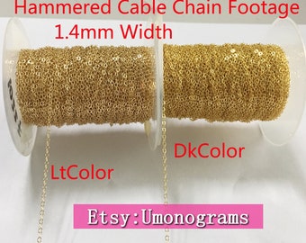 14K Gold Filled Flat Hammered Cable Chain Footage 1.4mm Width Footage Unfinished Tiny & Shiny Chains Wholesale BULK Findings 14kt Yellow GF