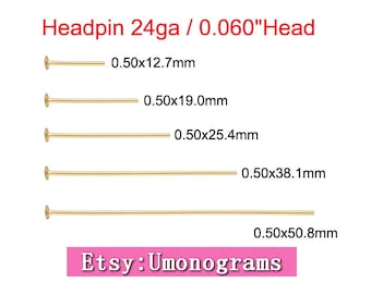 14K Gold Filled Headpin 24ga 0.5mm Wire Length 0.5/0.75/1/1.5/2 inch (12.7/19/25.4/38.1/50.8mm) Cupped End Headpins Wholesale 1/20 14kt GF