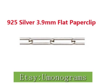 Cadena de clip plana de Plata de Ley 925 de 3,9mm, cadenas sin terminar a pie, venta al por mayor, accesorios de joyería DIY a granel, hechos en EE. UU.