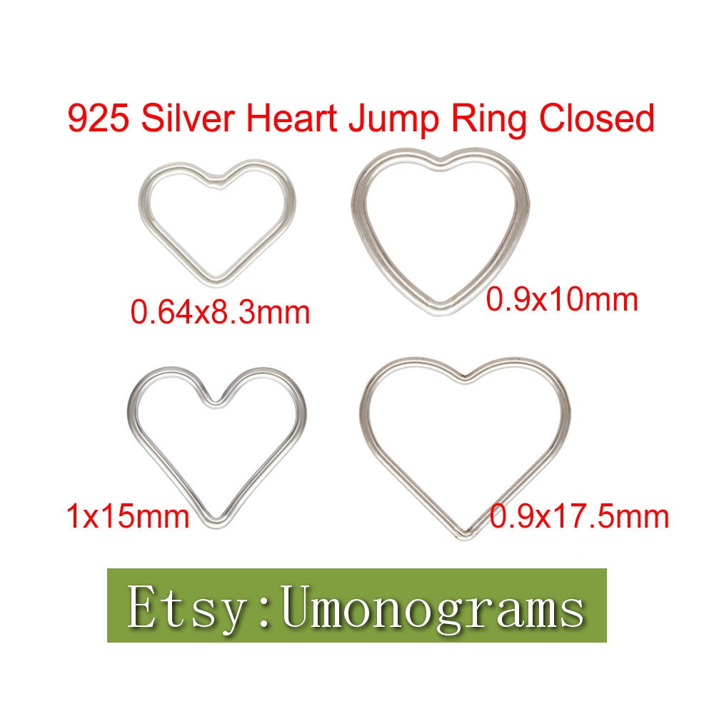 925 Sterling Silver Heart Jump Ring Closed, Heart Shaped Closed