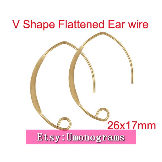 14K Gold Filled Ear Wire V Shape Flattened Hook With Loop Etsy