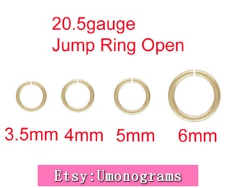 14K Yellow Gold Filled Open Jump Rings 3.5/4/5/6mm Outside Diameter 20.5 gauge 0.76mm Wholesale BULK Jewelry Finddings 1/20 14kt GF