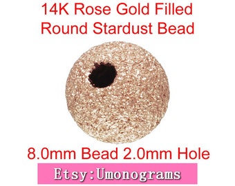 14K Rose Gold Filled 8mm Round Spark Stardust Seamless Shiny Beads 2.0mm Hole Spacer Wholesale BULK DIY Jewelry Finddings 1/20 14kt RGF