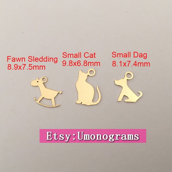 14K Gold Filled Small Dog / Cat / Fawn Sledding Charms Shiny Animal Blank Charm Drop Stamping Connector Pendant Wholesale Findings GF