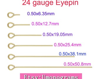 14K Yellow Gold Filled Eyepin 24 Gauge 0.5mm Wire Length 0.25/ 0.5/0.75/1/1.5/2 inch (6.35/12.7/19.05/25.4/38.1/50.8mm) Eye pins Wholesale