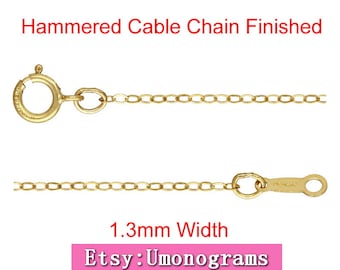 14K Gold Filled 16 Inch/18 Inch 1.3mm Hammered Flat Cable Chain Finished Necklace W/Spring Clasp Wholesale BULK Findings 14kt Yellow GF