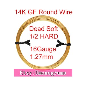16 Gauge .050&quot; 1.27mm Dead Soft / Half Hard Round Wire 14K Yellow Gold Filled Wholesale BULK DIY Jewelry Findings 1/20 14kt GF