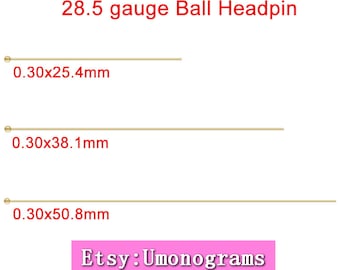 14K Yellow Gold Filled Ball Headpin 28.5 gauge 0.3mm Wire Length 1/1.5/2 inch (25.4/38.1/50.8mm) Ball Headpins Wholesale 14kt GF