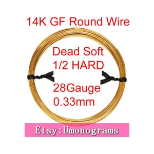 28 Gauge .013&quot; 0.33mm Dead Soft / Half Hard Round Wire 14K Yellow Gold Filled Wholesale BULK DIY Jewelry Findings 1/20 14kt GF